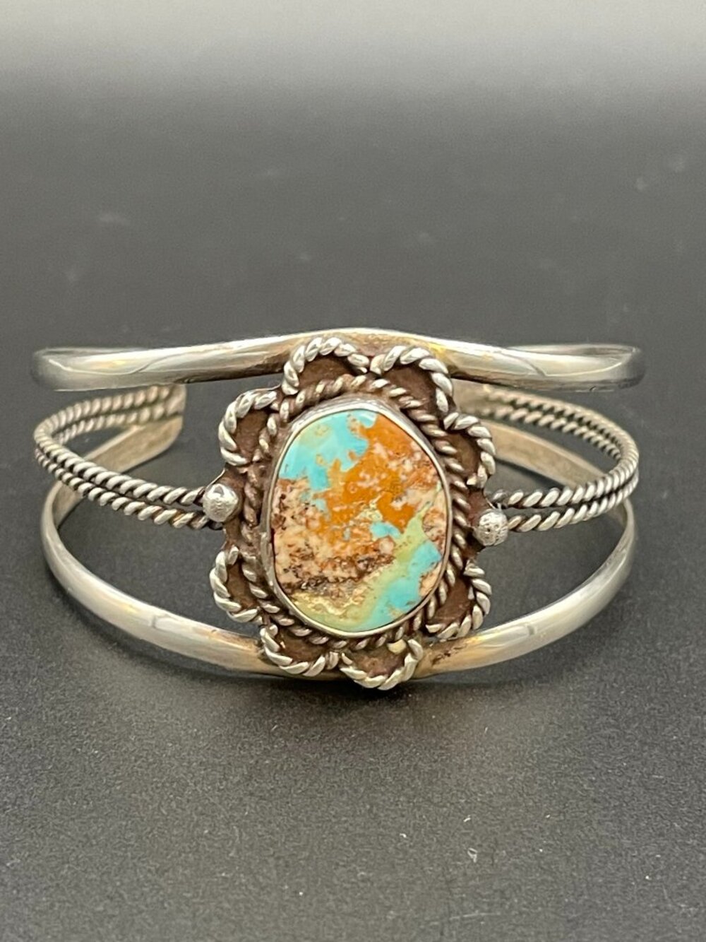 Vintage sterling silver & turquoise stamped 925 small Cuff Bracelet southwest